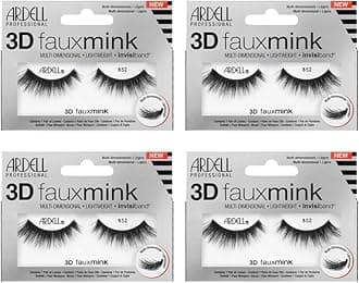 - False Eyelashes 3D Faux Mink Lashes 852 - Flared, Natural Look Strip Wispy Lashes with Invisiband, 4 Pairs