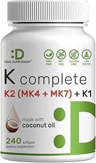 DEAL SUPPLEMENTPremium Vitamin K Complete - High Potency Vitamin K2 (MK-7 and MK-4) & K1, 240 Coconut Oil Infused Softgels - Full Spectrum Triple Vitamin K, Optimal Bone & Heart Health Support