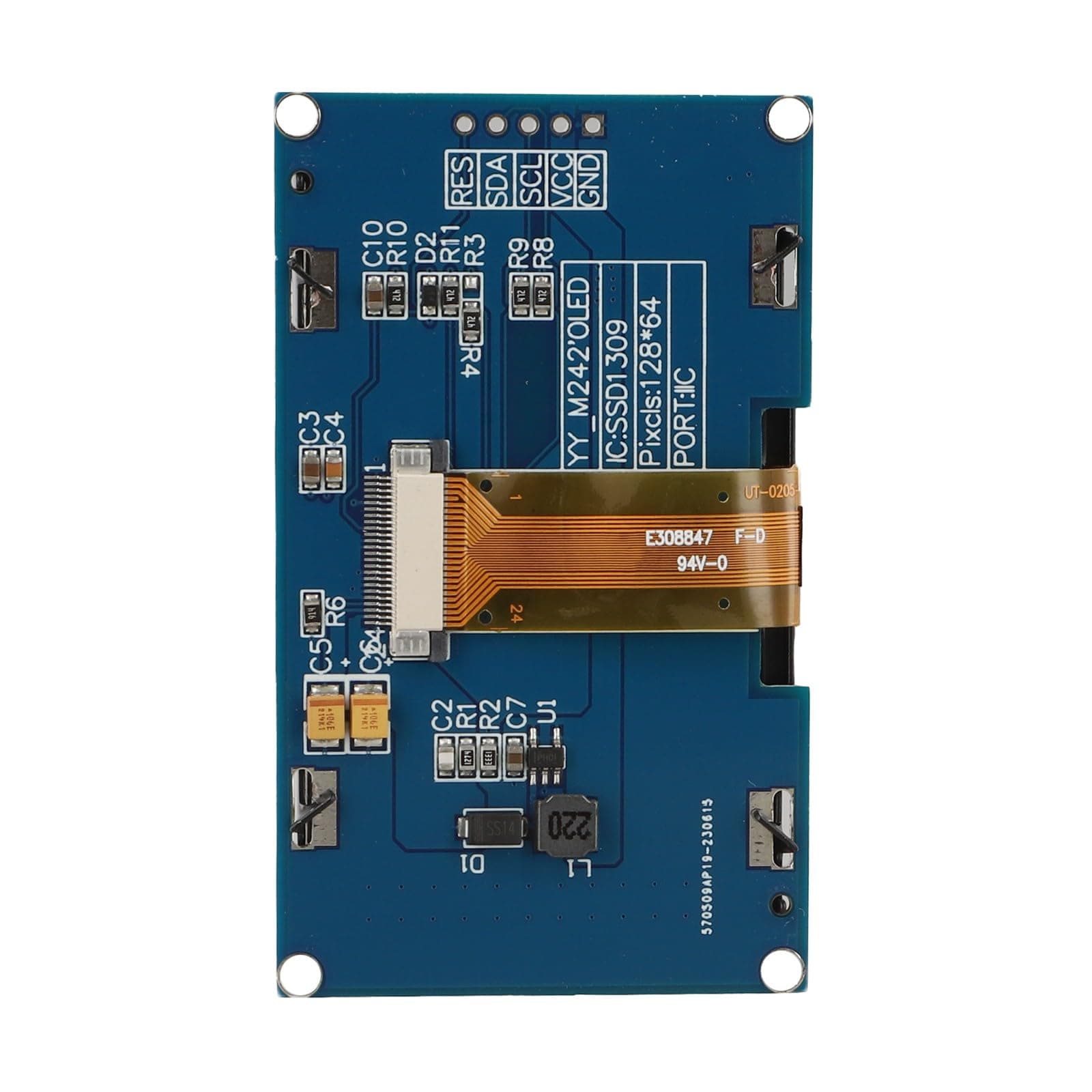 2.42-inch OLED Display Module, 128x64 Resolution with SSD1309 Driver IC, Compatible with I2C and SPI Interfaces
