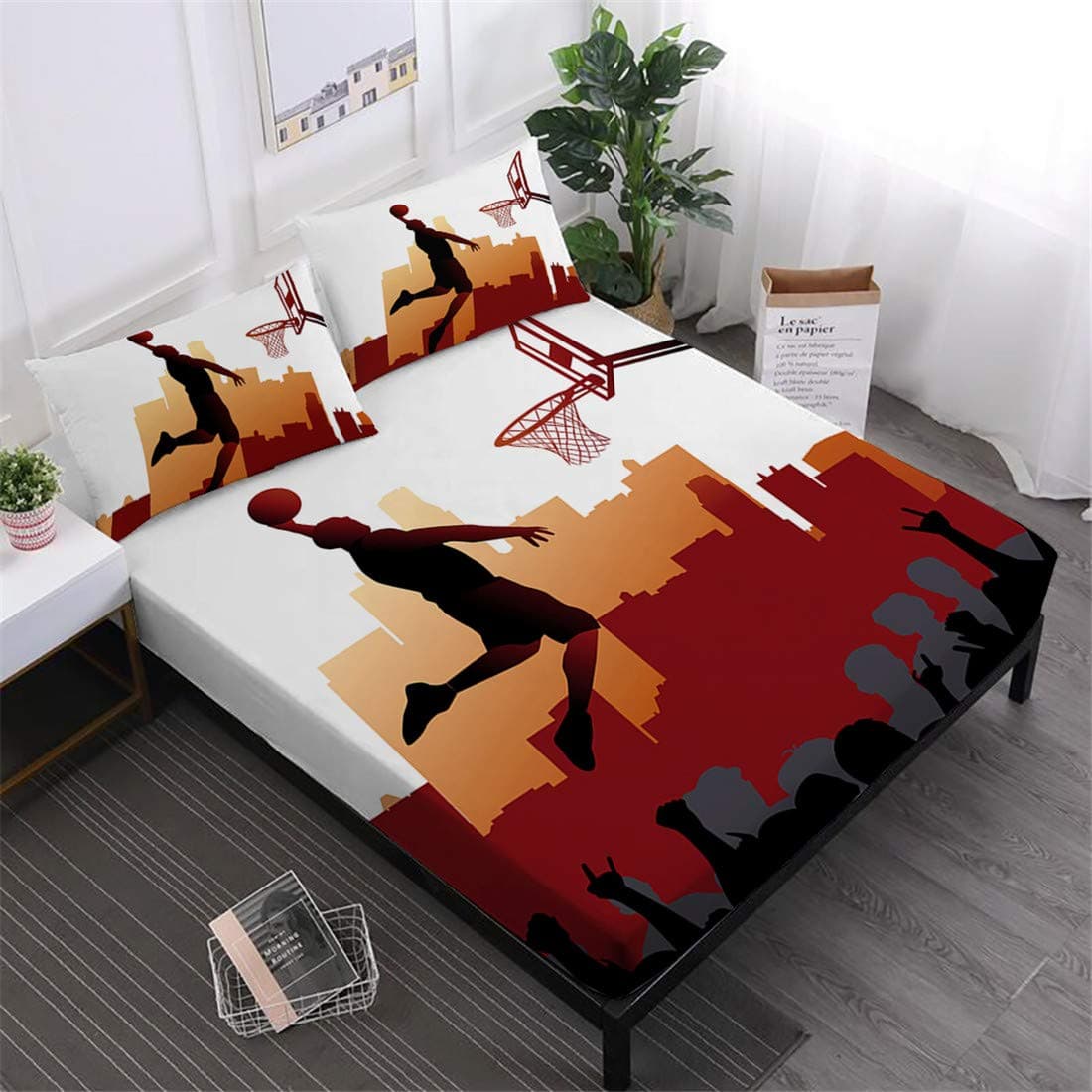 Oliven Sheets Twin Size,3D Bedding Cool Basketball Bedding Set 3 Pcs,NBA Basketball Bed Sheets Set