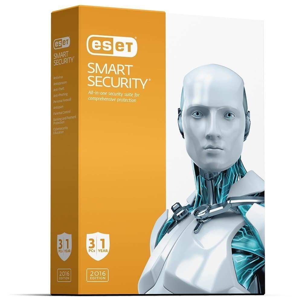 ESET NOD 32 Smart Security | 2016 (3 PC's- 1 Year) No CD- Only key via email