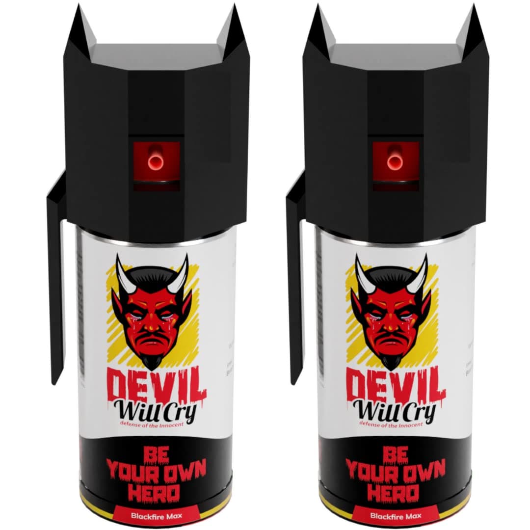Devil will cry Pepper Spray for Women Safety Self Defence of Men, Girls and Elderly with Glass Breaker Cap and Holster 35G, Set of 2, Black