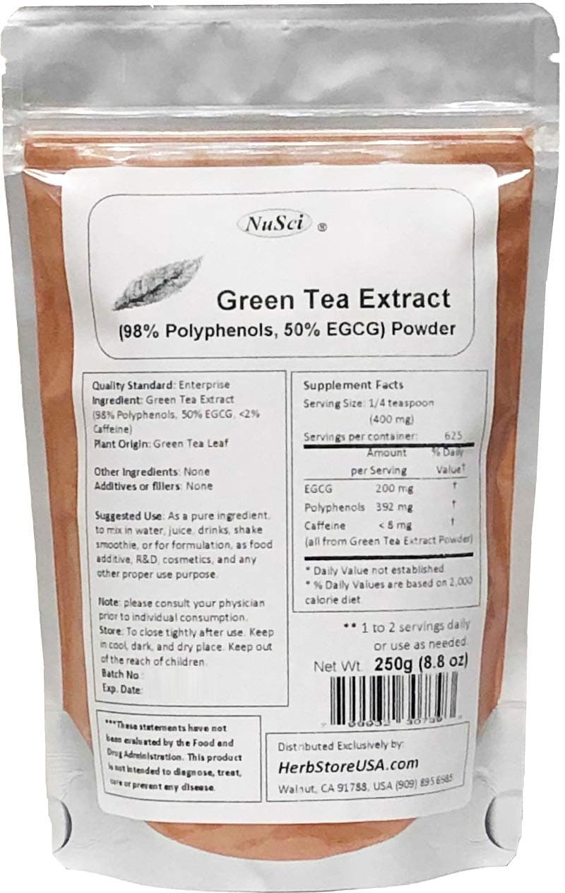 Green Tea Extract Bulk Powder Standardized 98% Polyphenols and 50% EGCG GMO Free Non-Irradiated (250 Grams (8.8 oz))