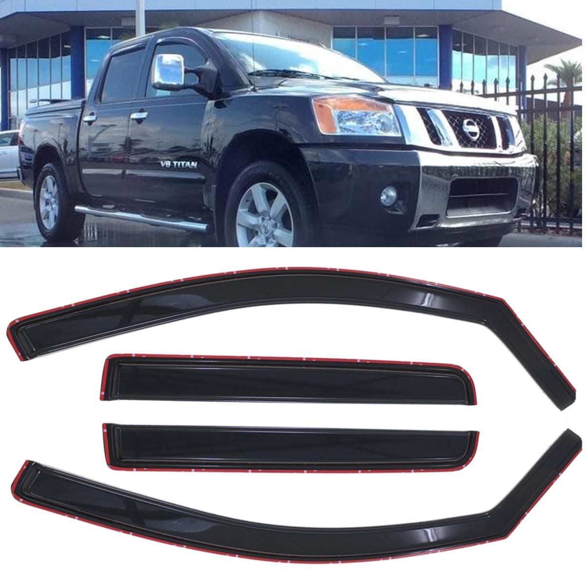 4pcs Side Window Deflector Window Visors in-Channel Style for 04-15 Titan Crew Cab Sun Rain Guard