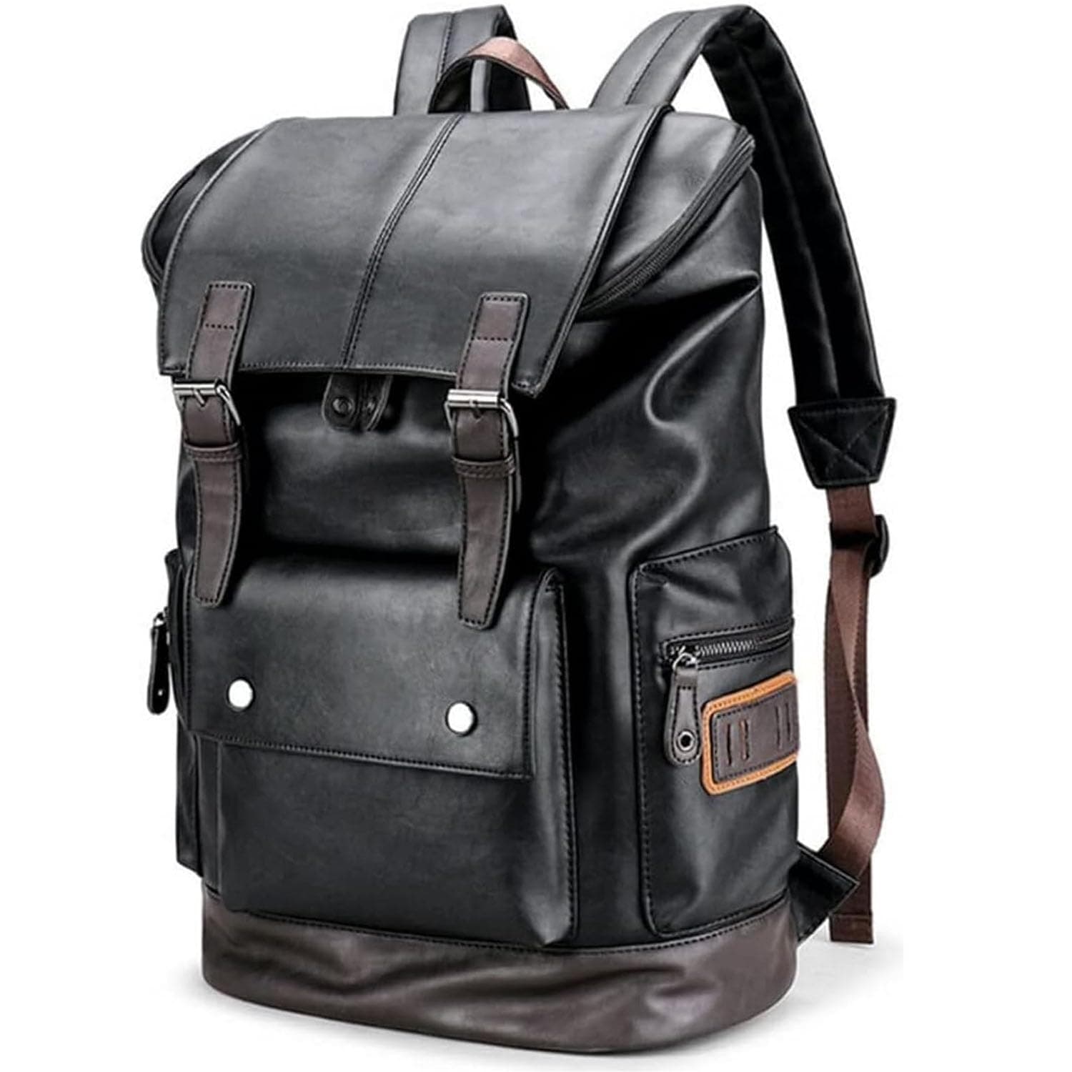 CHAO RAN Vintage Leather Laptop Backpack For Men, Men Black Leather Backpack…