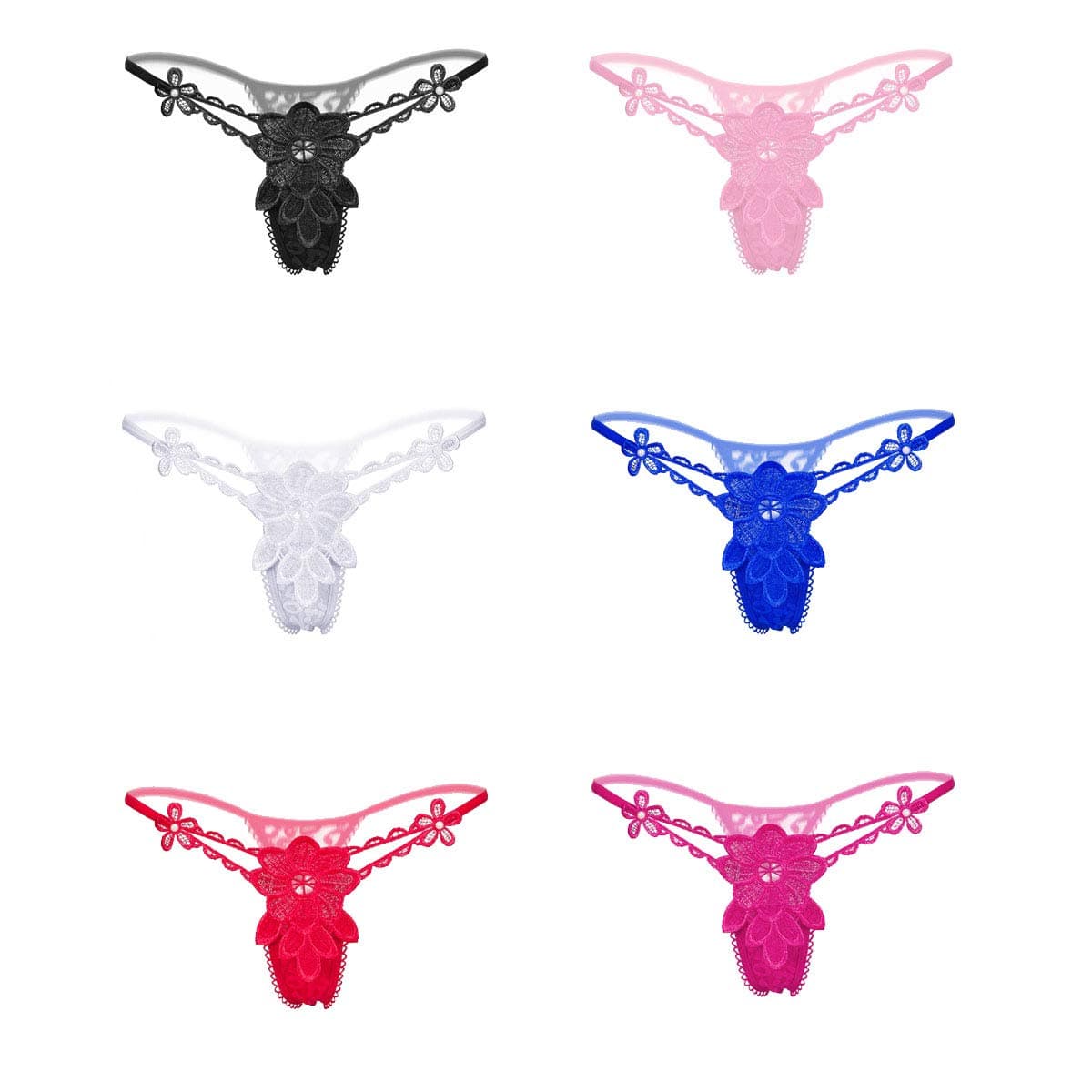 Crotch Lace Thongs - Open G Strings Panties T-String Underwear for Womens (Pack 6)