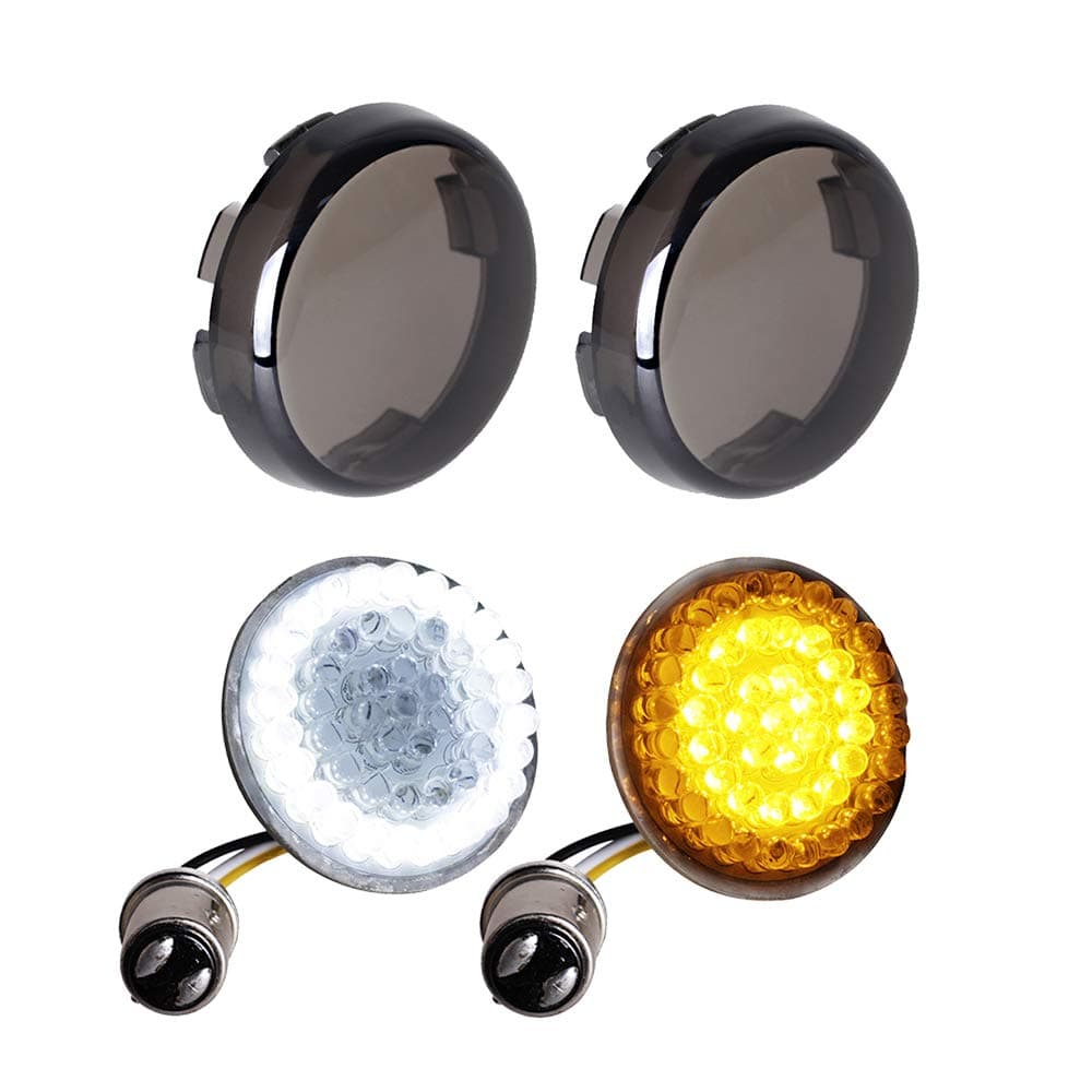 NTHREEAUTO Smoked Bullet Front Turn Signals LED Lights Panel Compatible with Harley Dyna Street Glide Road King