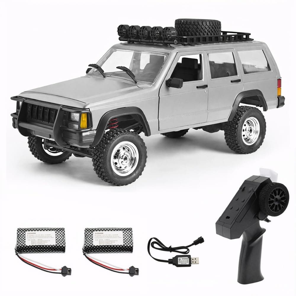 RC Rock Crawler, 1:12 Scale Remote Control Car, 2.4Ghz 4WD Off Road RC Truck, All Terrains Climbing Vehicle, RC Car Gifts for Adults, Include 2 Batteries (Silver)