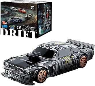 RC Drift Car, 1/43 Full Proportional RC Electric Mini Racing Drift Car Model with Lights Kit, RC Model Cars Gifts for Adults (RTR Version) (Gyroscope RTR Version, Black and White)