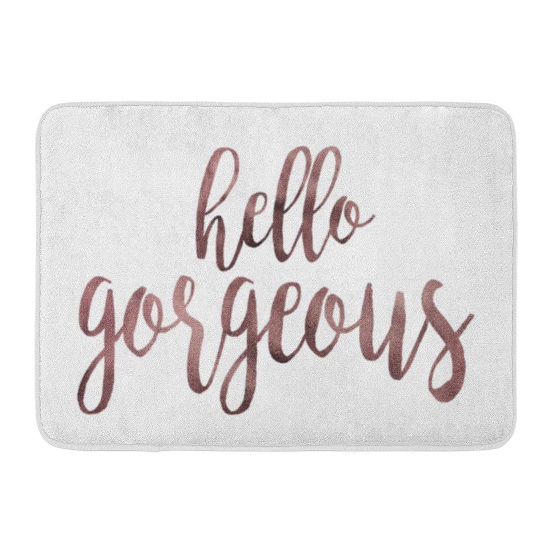 Coolest Secret Bath Mat Brush Hello Gorgeous Rose Gold Script Bathroom Decor Rug 16" x 24"