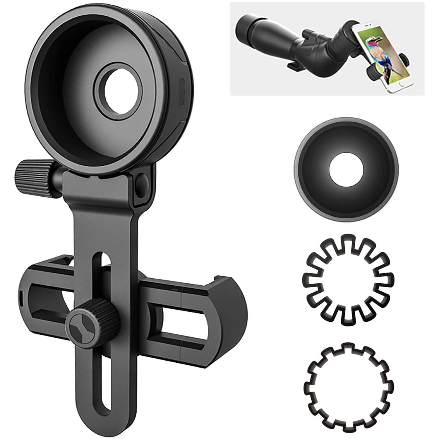 TERRIFI Telescope Phone Mount, Universal Quick Aligned Telescope Smart Phone Adapter Holder, Compatible with Spotting Scope, Telescope, Microscope, Monocular, Binocular, Fit All Brands of Smartphones
