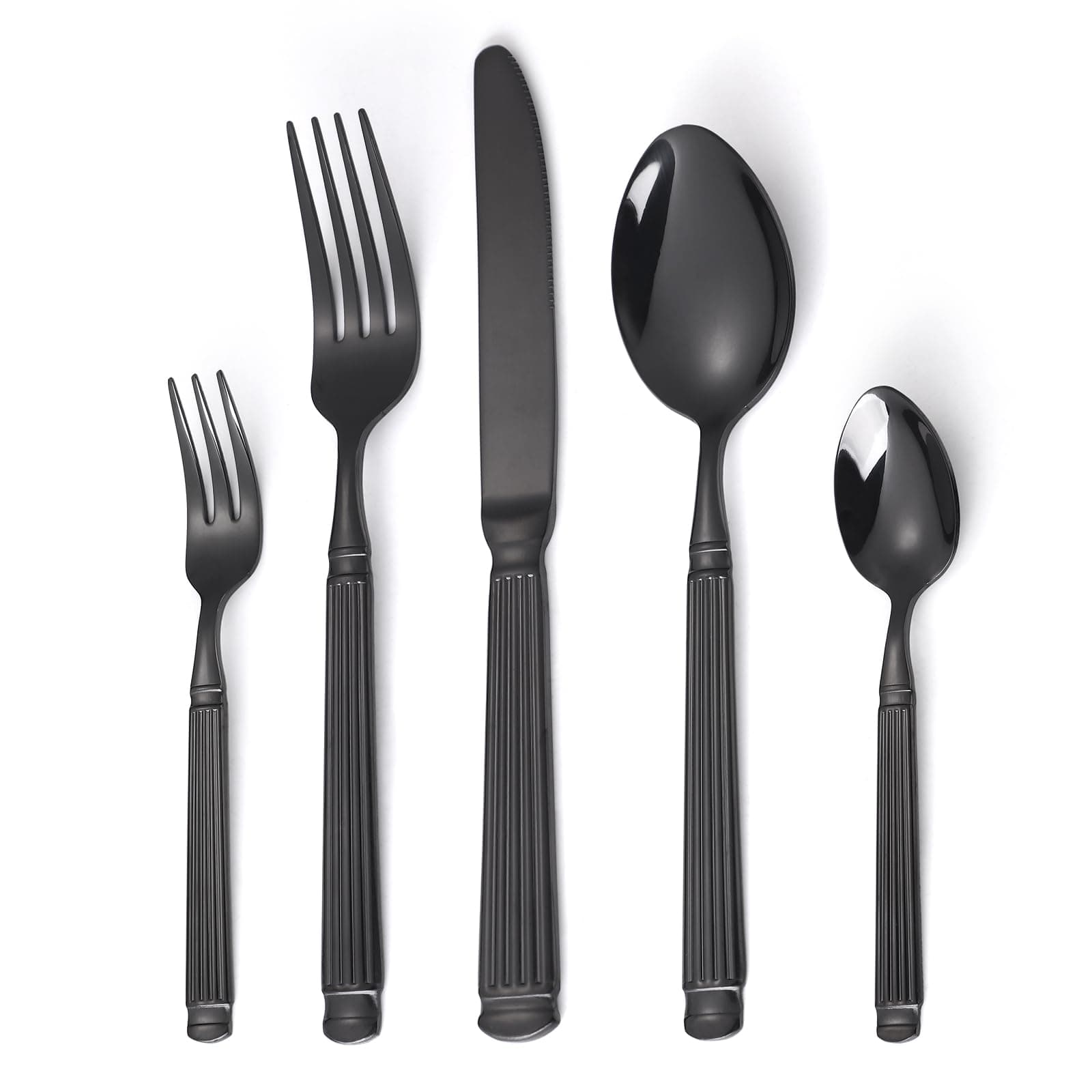 Black Unique Hammered Silverware Set Gorgeous Retro 20-Piece Stainless Steel Roman Column Flatware Set for 4, Food-Grade Tableware Cutlery Set,Utensil Sets for Home Restaurant, Mirror Finis