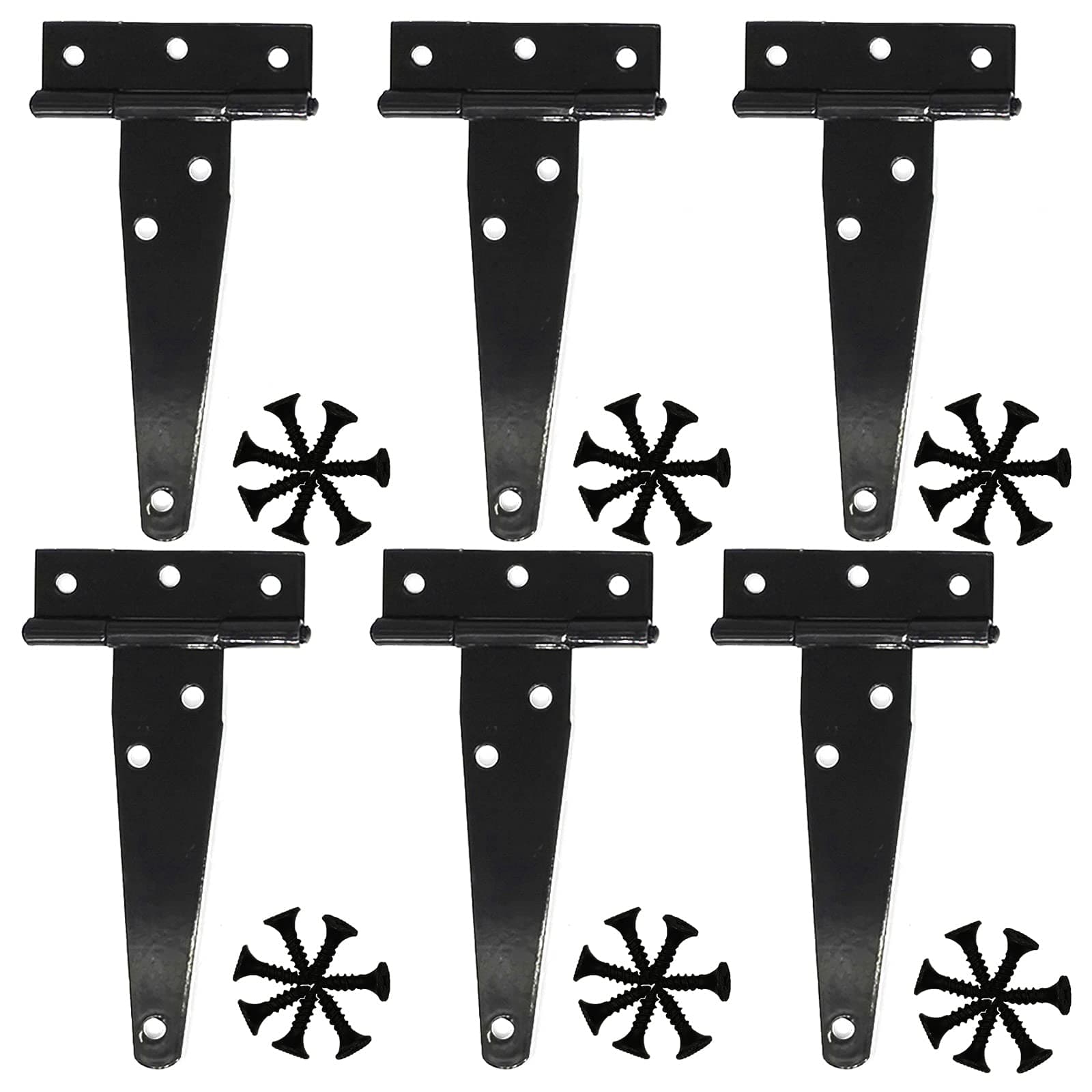 6PCS T Strap Hinges, Gate Hinges 4 inch Heavy Duty for Wooden Fences, Black Shed Doors Hinges Wrought Hardware Iron Rustproof(4 INCH)