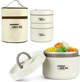 TAPIT Thermal Lunch Box Bento Box Set, Portable Insulated Lunch Containers with Lunch Bag, 34 Oz Stackable Leakproof Stainless Steel Food Container for Kids Teens Adults, Set of 2 Bento Lunch Boxes