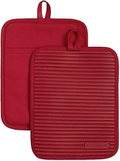 Ribbed Soft Silicone Pot Holder 2-Pack Set, Passion Red, 7"x9"