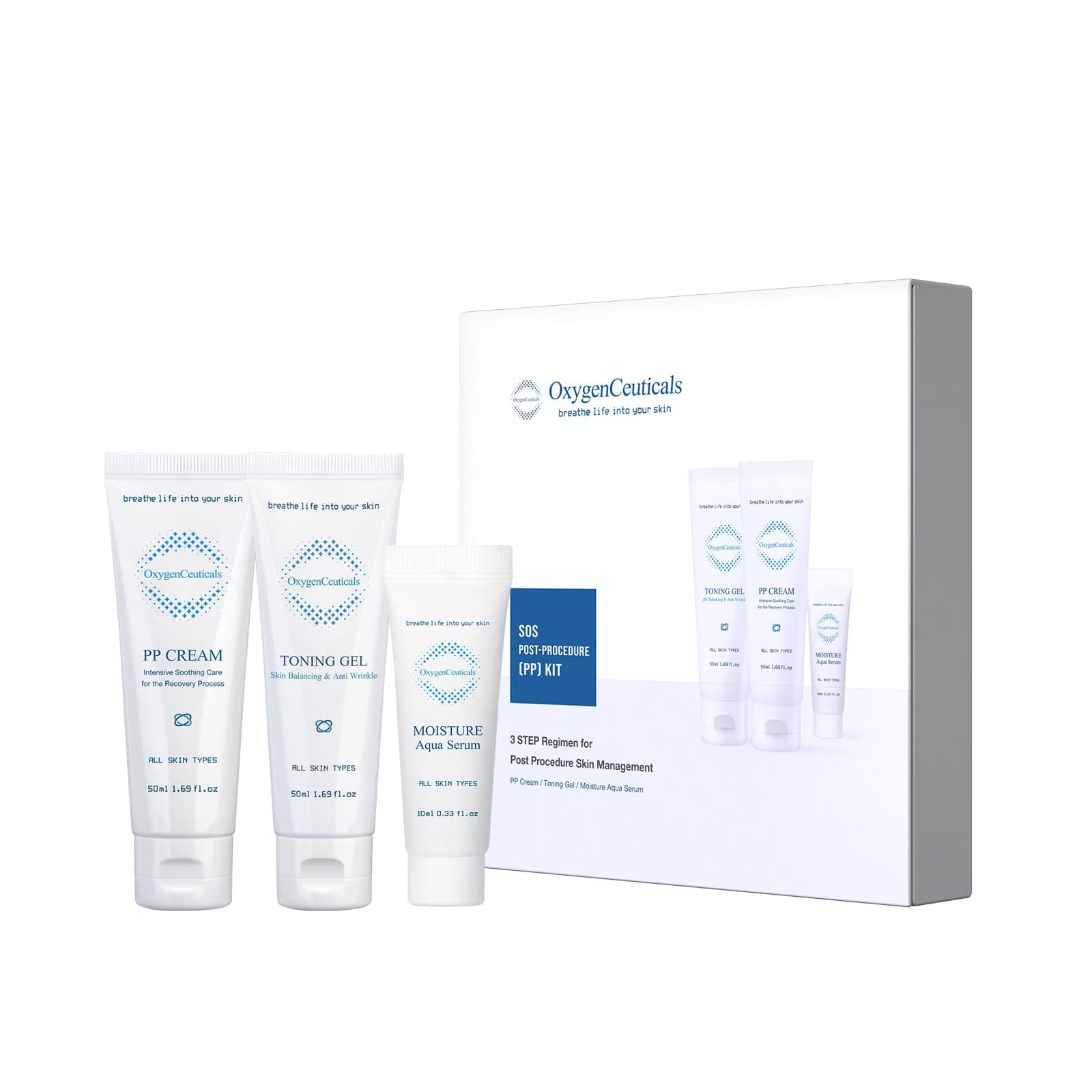 OxygenCeuticals Post Procedure Skin Care, SOS PP Kit, Post Laser Restorative Gel + Serum + Cream, Designed to Moisturize, Soothe and Repair Skin After Lasers, Microneedling, Chemical Peels, Plastic Su