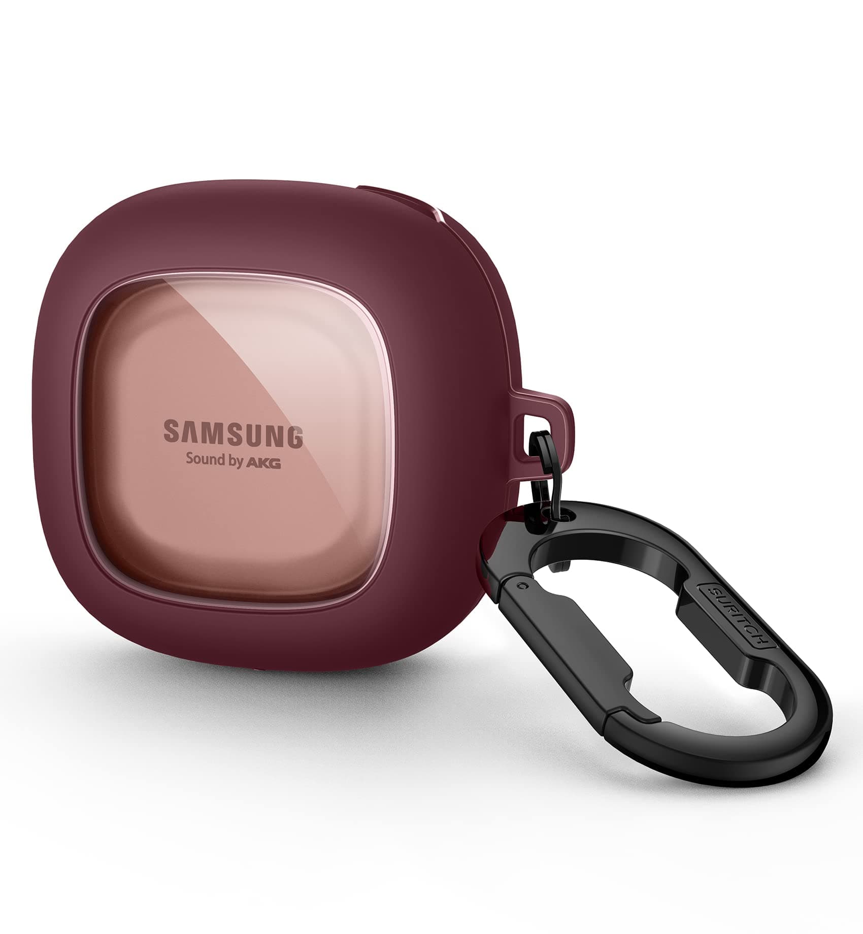SURITCHClear Case Compatible with Samsung Galaxy Buds 2/Live/Pro/FE Cover - Protective Portable Case with Keychain - Wine Red
