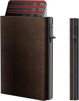 Mens Wallet Card Holder - Smart Wallet for Men, Pop Up Card Case, Top Grain Leather, RFID Blocking, Slim, Minimalist, Ultra-Thin, Front Pocket, 12 Card Capacity | ID Window | Cash Slot