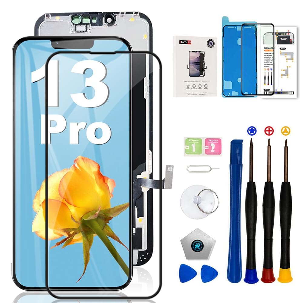 EFAITHFIX for iPhone 13 Pro Screen Replacement 6.1 Inch LCD 3D Touch Display Full HD Digitizer Frame Assembly (A2483 A2636 A2638 A2639 A2640) with Repair Tools Screen Protector Waterproof Adhesive