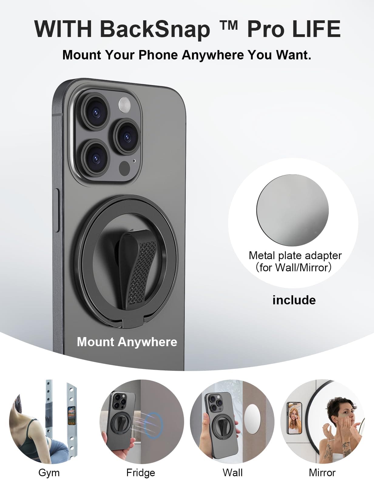 EWA MagOne (Upgrade) Loop Edition [Compatible with Magsafe] Phone Grip Stand with Silicone Finger Loop Strap, Removable Magnetic Ring Holder Kickstand Loop, for iPhone 16, 15, 14, 13 Pro/Max-Black