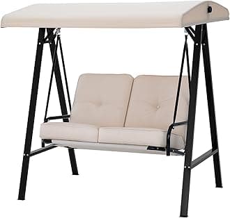 U-MAX 2 Seat Outdoor Patio Swing Chair for Adults, Porch Swings with Adjustable Canopy, Outside Swing Bench with Removable Cushion, Suitable for Backyard, Garden, Yard, Poolside, Balcony (Beige)