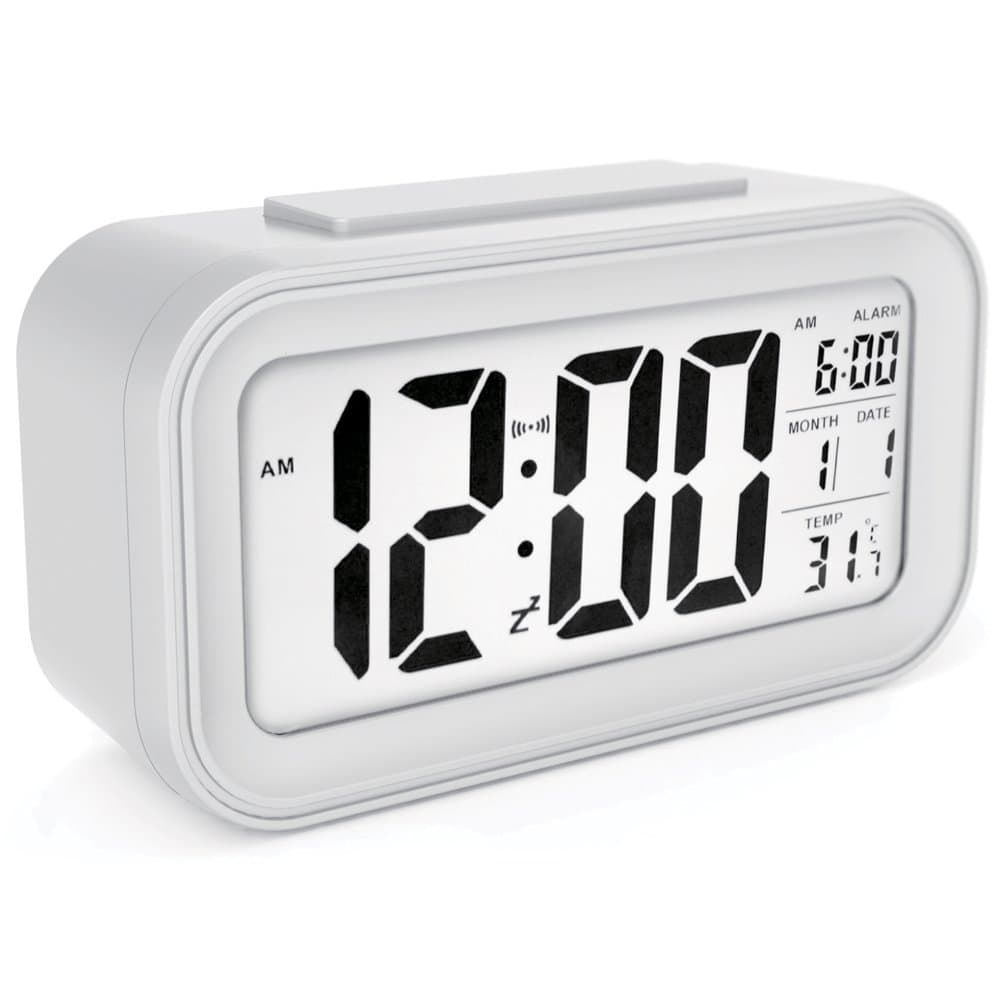 Alarm Clock Large LED Display Digital Alarm Clock Snooze Activated Night Light Features White