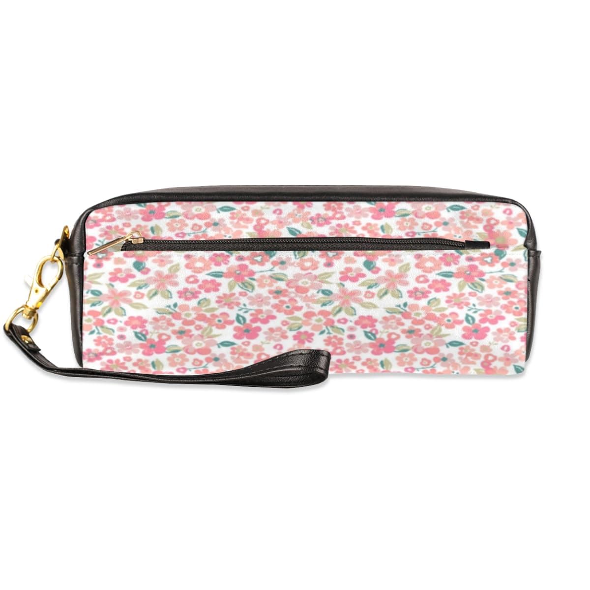 Cherry Tree Leather Cosmetic Makeup Bag With Zip Handle Stationery Bag For Cosmetics Makeup Tools And Stationery Portable Carrying Cosmetic Bag