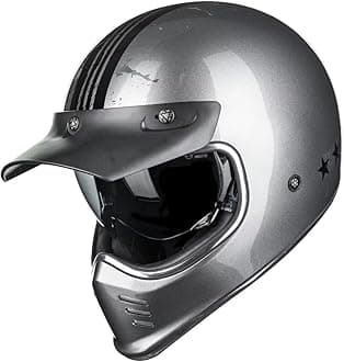 Vintage Full Face Motorcycle Helmets for Adults Men Inner Visor Compatible for Moped ATV Cruiser Scooter DOT ECE Model Z502(Hero Grays, XXL)