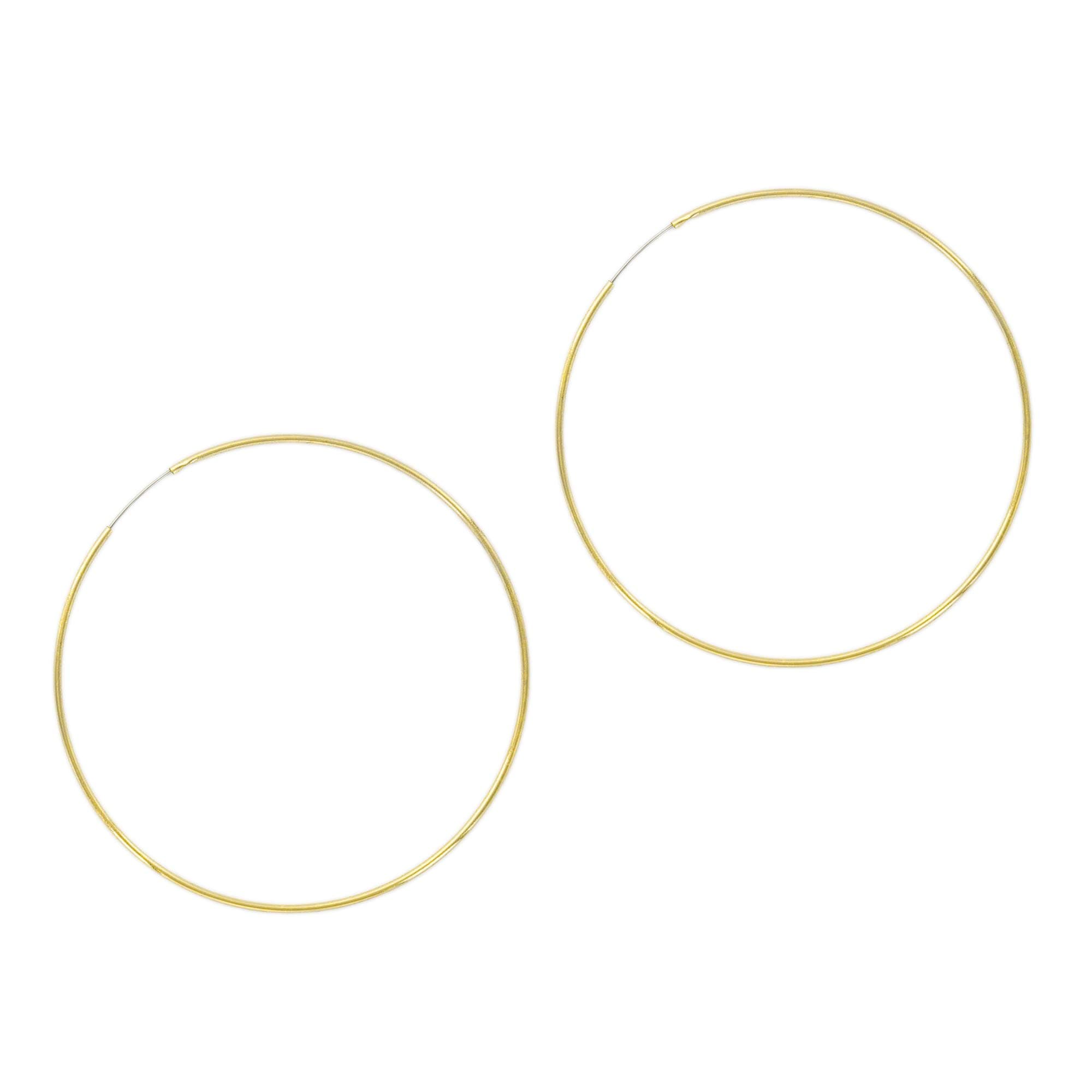 Columbus 14K Gold Dipped Endless Hoops with Sterling Silver Posts - Rhodium Dipped Endless Hoops wih 925 Posts - 40, 50, 60, 70, 80 mm