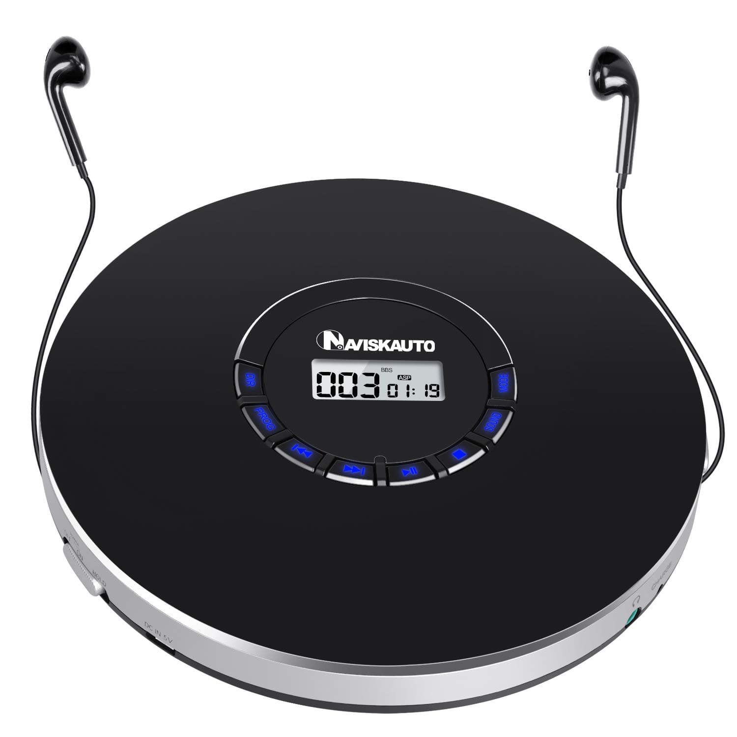 Rechargeable Portable CD Player, Small CD Player for Car, Compact Personal CD Player with LED Backlit Display, 12 Hours Playing Time, Anti-Skip, Shockproof and 3.5mm AUX Cable