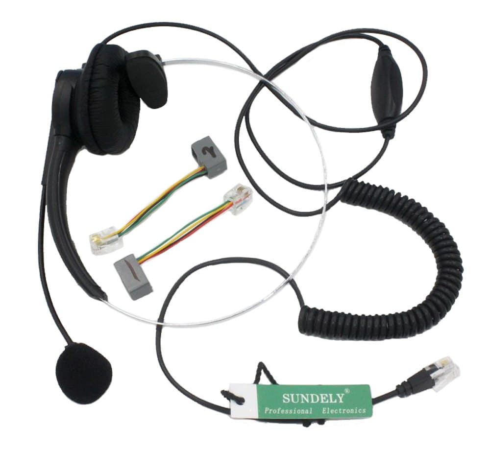 SUNDELY® Single Ear Boom Mic Headphone with Volume Control 4-pin RJ9 Modular Connector Replacement for Toshiba Telephone/IP Phone Siemens/ROLM SNOM Technology Spring TalkSwitch Ulytel Uniden
