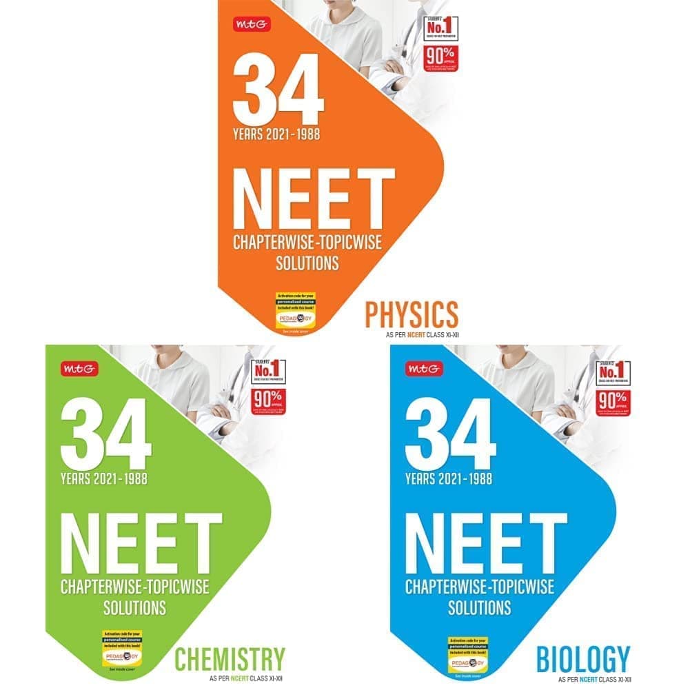 MTG 34 Years NEET Previous Year Solved Question Papers with NEET Chapterwise Topicwise Solutions - NEET 2022 Preparation Books, Set of 3 Books NTA Neet 34 Years Questions, Physics Chemistry Biology