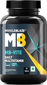 MuscleBlaze MB-Vite Daily Multivitamin (60 Tablets) | With 51 Ingredients & 6 Blends, Vitamins & Minerals, Prebiotic & Probiotics, Amino Acid Blends | For Energy, Stamina & Recovery