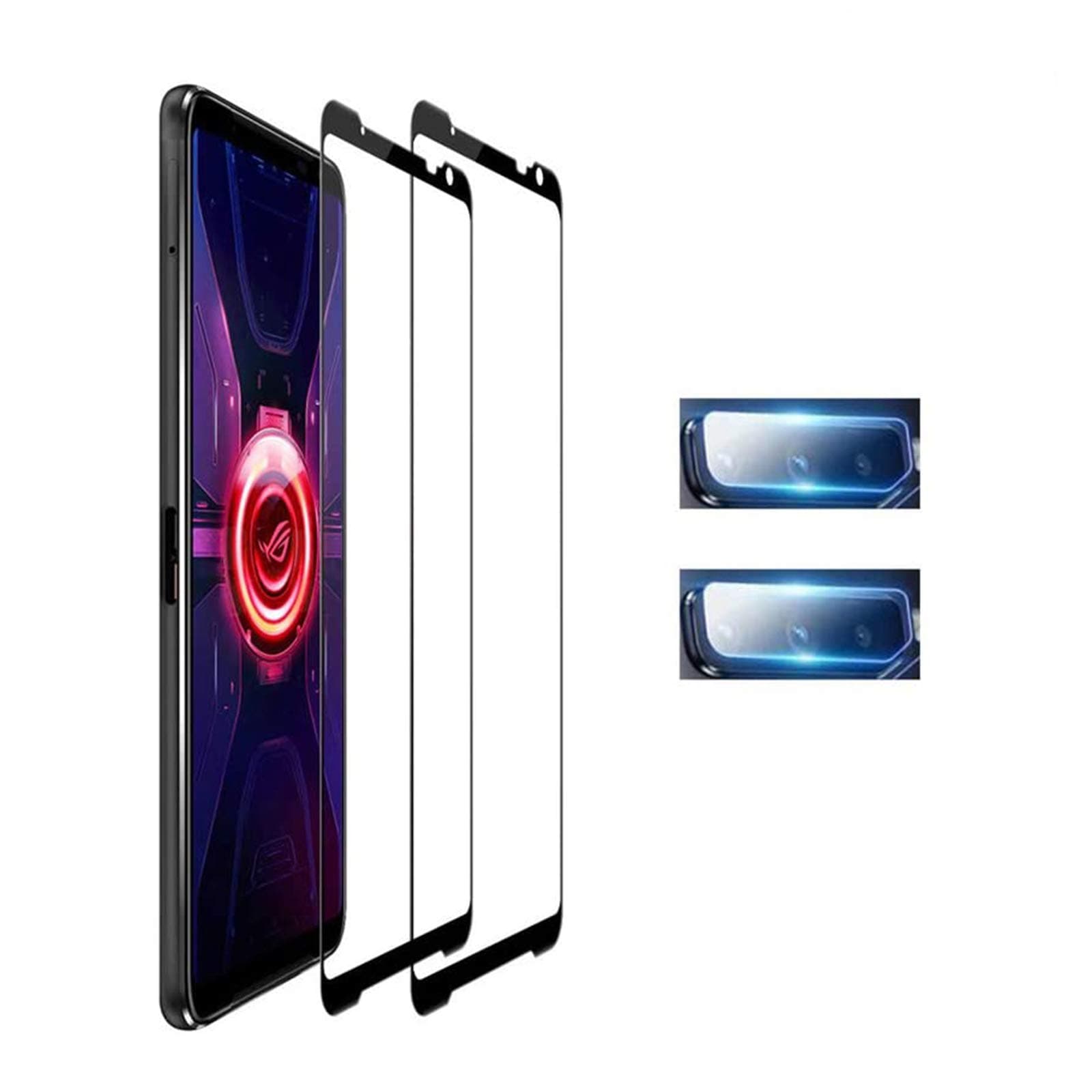 For Asus Rog Phone 3 Screen Protector Tempered Glass, Full Glue Glass Screen Protector for asus rog phone 3, Rog 3 Screen Protection Coverage Glass, HD Clear Camera Lens Protector Tempered Glass for For Asus Rog Phone 3 [2 Screen Protector+2 Camera Protector]