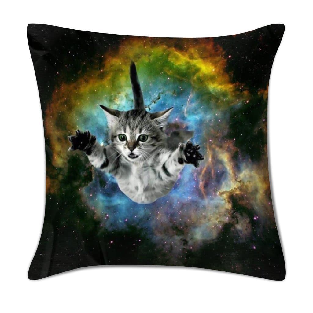 18 Inch Galaxy Space Cat Mini Design Polyester Pillow Cover Soft Square Throw Pillowcase