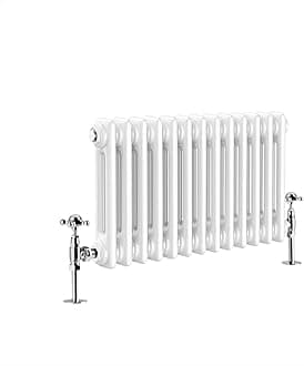 WarmeHaus - Traditional Cast Iron Style White Double Column Horizontal Radiator 300 x 605mm - Perfect for Bathrooms, Kitchen, Living Room