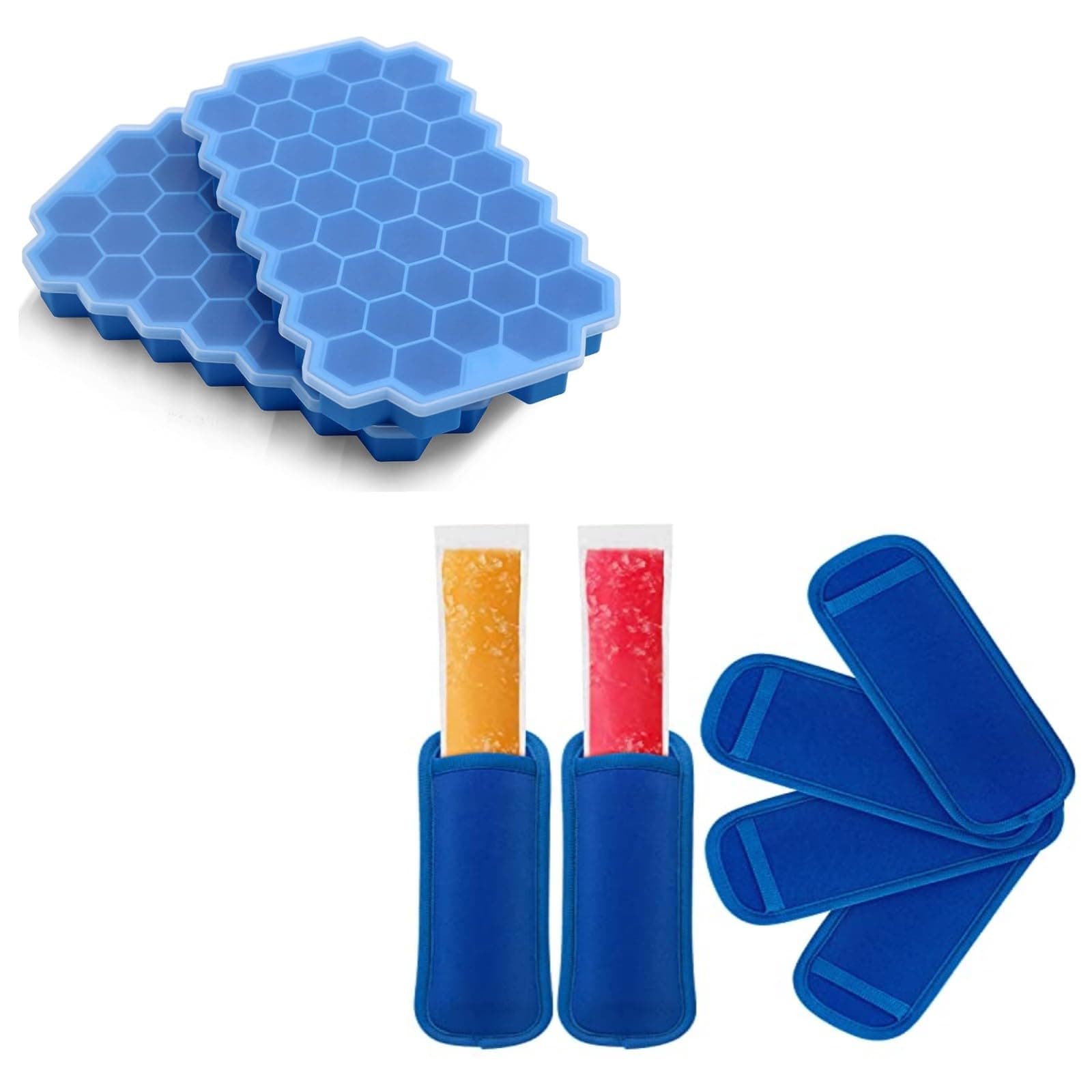 Ice Cube Trays for Freezer with Lid-37 Grid Silicone Ice Cube Tray for Small Ice Cube Molds,Reusable Popsicles Frozen Bags Ice Pop Stick Sleeves for Kids, Popsicles Molds