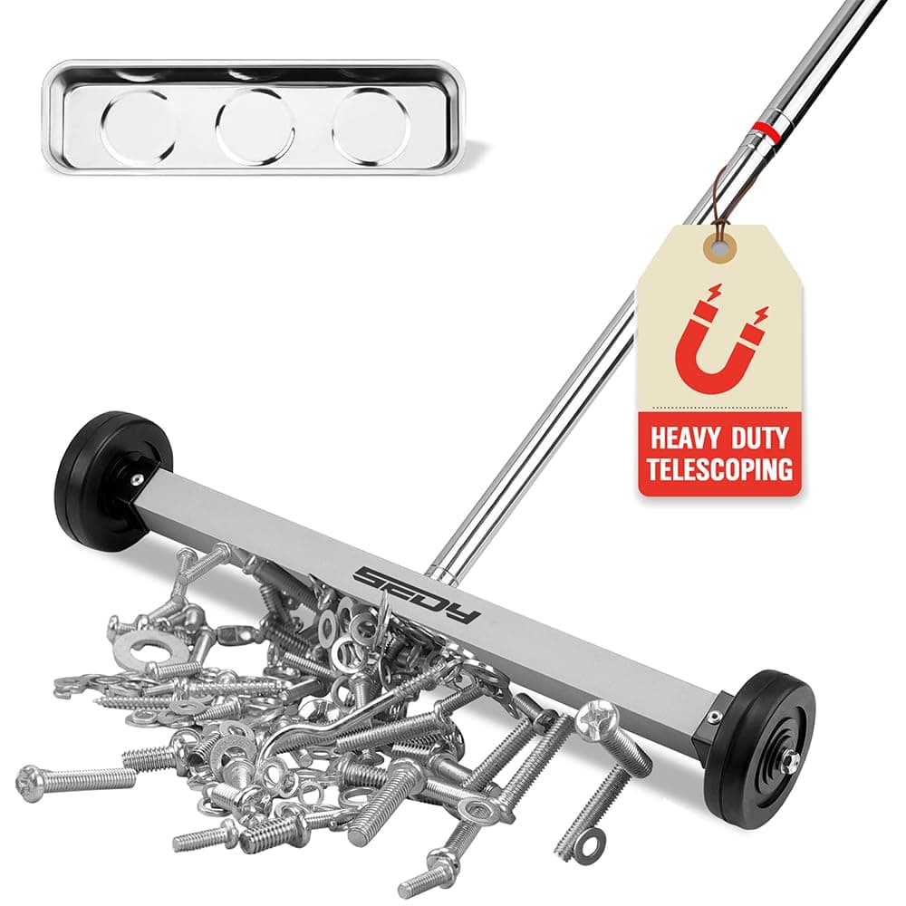 Magnet Sweeper Magnetic Nail Roller: 17-Inch Heavy Duty Magnet Nail Pickup Rolling Tool with Telescoping Adjustable Handle 8.8-Pound Capacity Ideal for Workshop Garage Yard Construction Cleanup