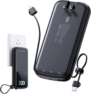 LOVELEDI Portable-Charger-Power-Bank - 15000mAh Power Bank Supports PD 30W Fast Charging Built-in AC Wall Plug and 2 Output Cables with LED Display for iPhone iPad and Most Electronic Devices(Black)