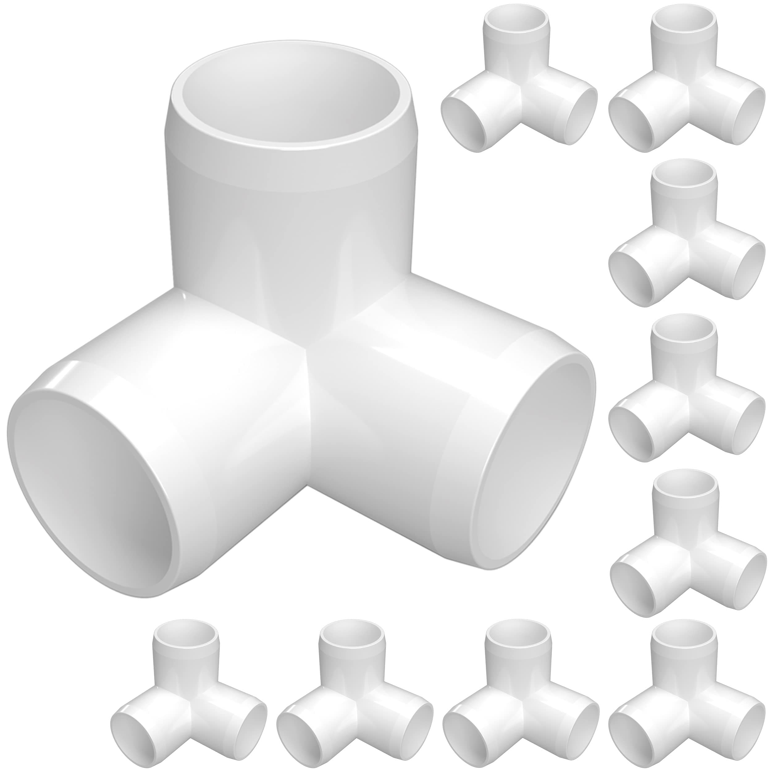 1/2" Size 3-Way PVC Elbow Fitting Connector - 10-Pack - Furniture Grade