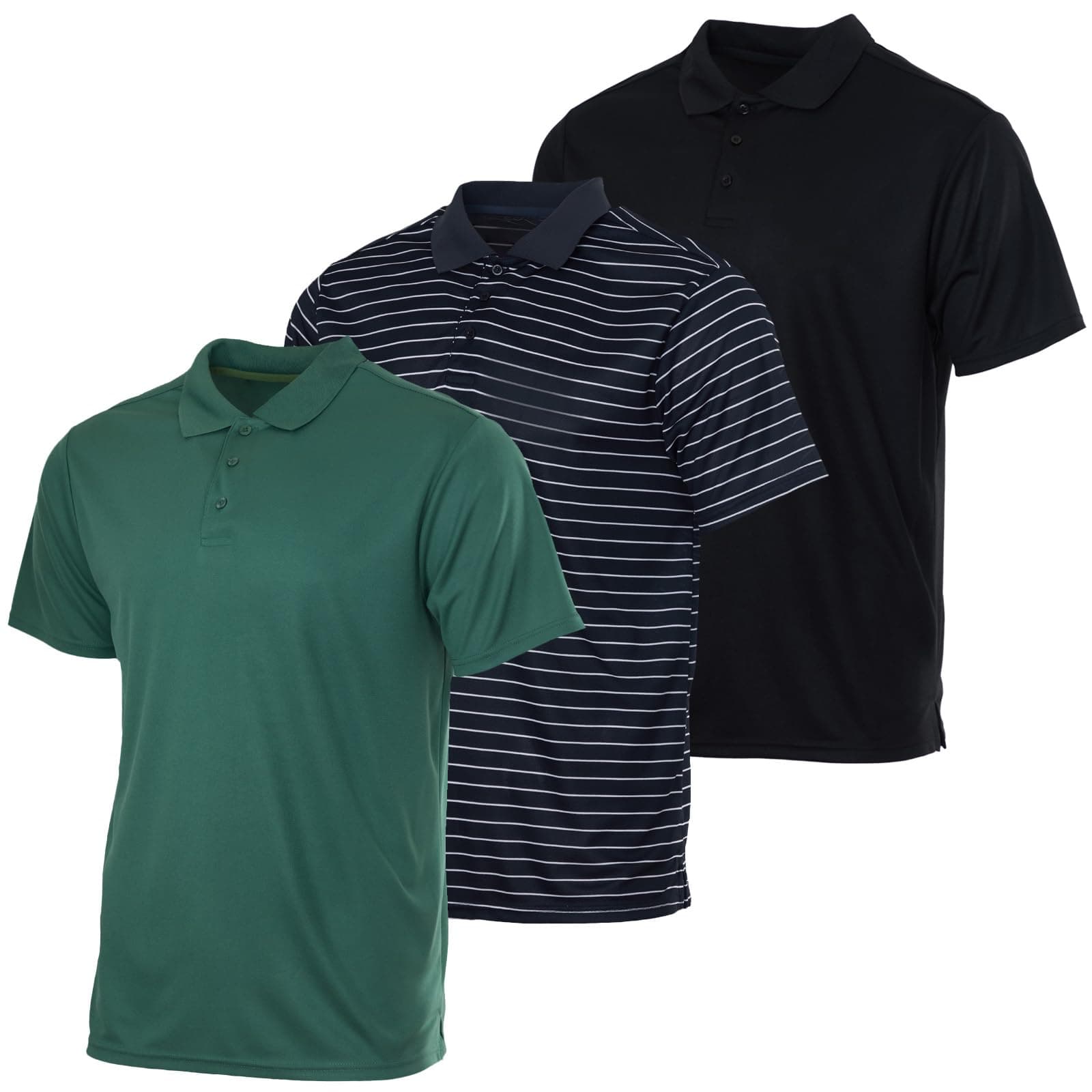 Real Essentials 3 Pack: Men's Quick-Dry Short Sleeve Athletic Performance Polo Shirt (Available in Big & Tall)