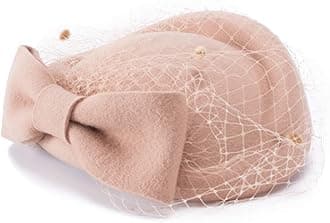 Lawliet Womens Dress Fascinator Wool Felt Pillbox Hat Bow Veil