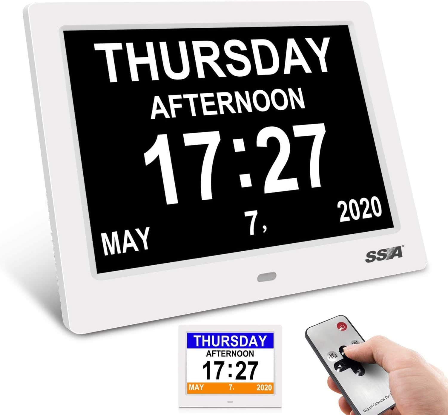 YENOCK Dementia Clock - 3 Display Modes 8 Languages 5 Alarm Clocks, 8 inches Large Screen Display, for Memory Loss, Dementia, Alzheimer's Disease, Elderly, Wall-Mounted Clock (with Remote Control)