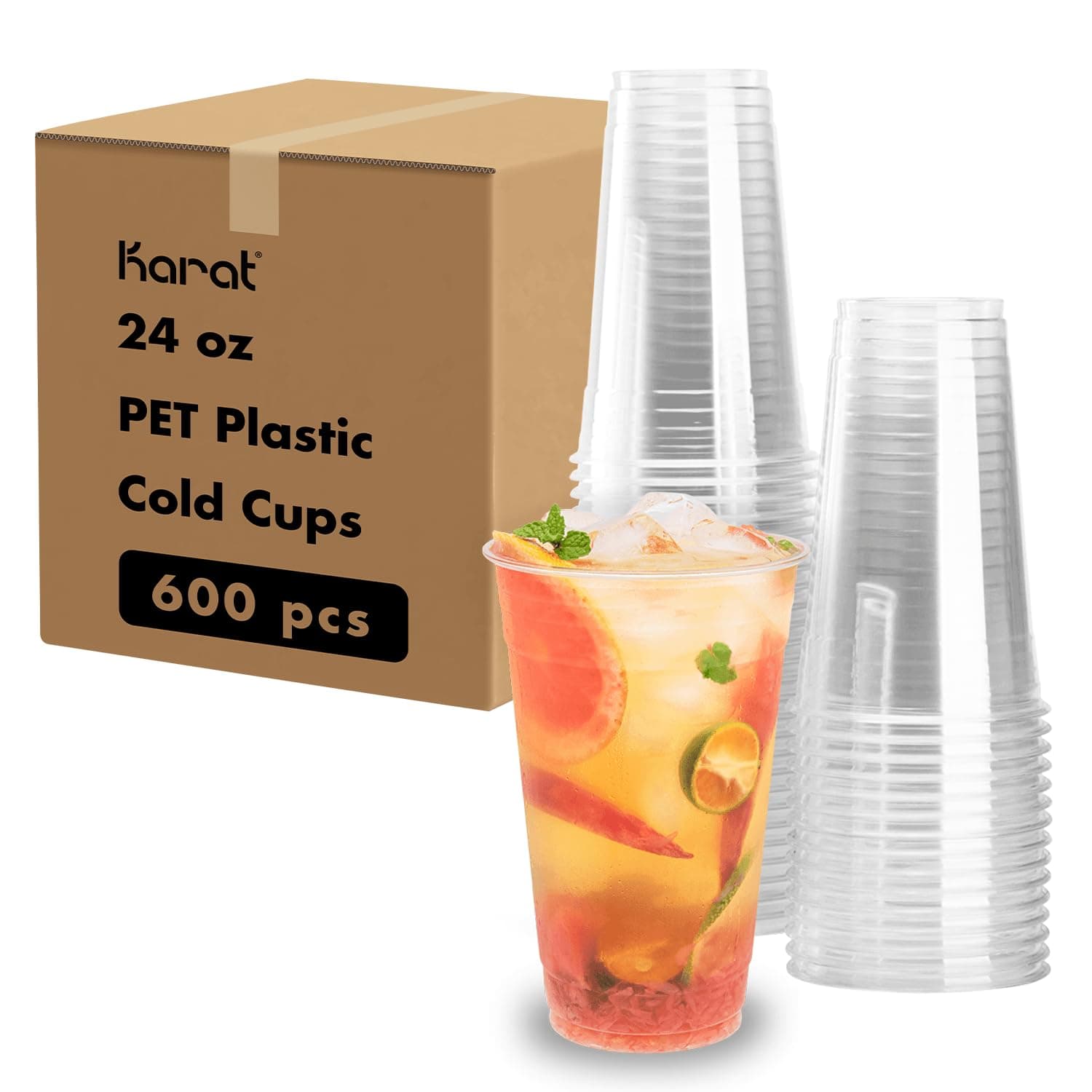 Karat [600 ct] 24oz Plastic Cups, Clear Disposable Cold Cup for Iced Coffee, Smoothies, and More, 98mm (C-KC24)
