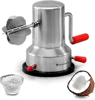 Wonderchef Stainless Steel Coconut Scraper for Kitchen, Vacuum Base, Rotatable Handle, Manual Operation, Silver (Standard)