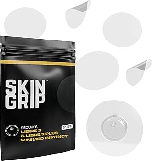 Skin Grip Freestyle Libre 3 Sensor Covers-Waterproof & Sweatproof Adhesive Patches for 10-15 Days (Not for Libre2), Pre-Cut CGM Diabetic Sensors Cover, Compatible with Instinct Sensors- 20 Pack, Clear