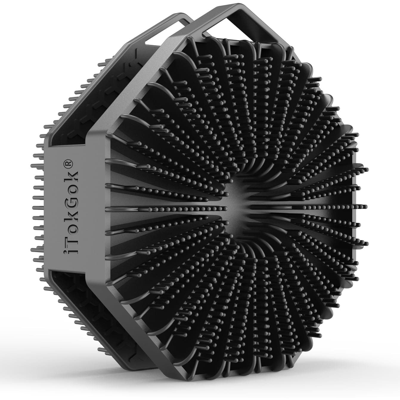 Silver-Infused Double-Sided Design 2-in-1 Silicone Body Scrubber for Men,Body Buffer Scrubber for Sensitive Skin, Ergonomic No-Slip Handle, Long-Lasting & Easy to Clean - Black