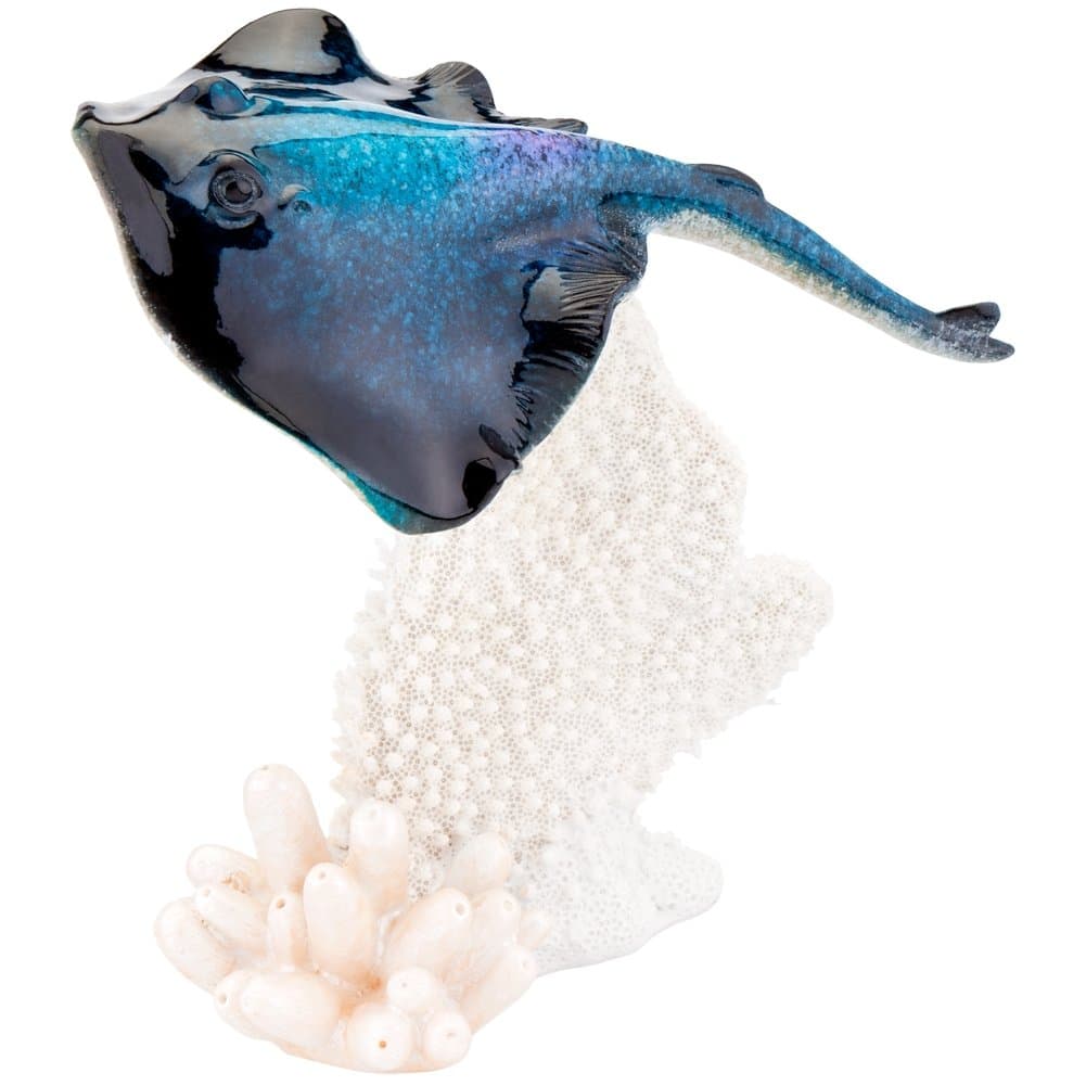 Glazed Blue Stingray w/ Coral Figurine