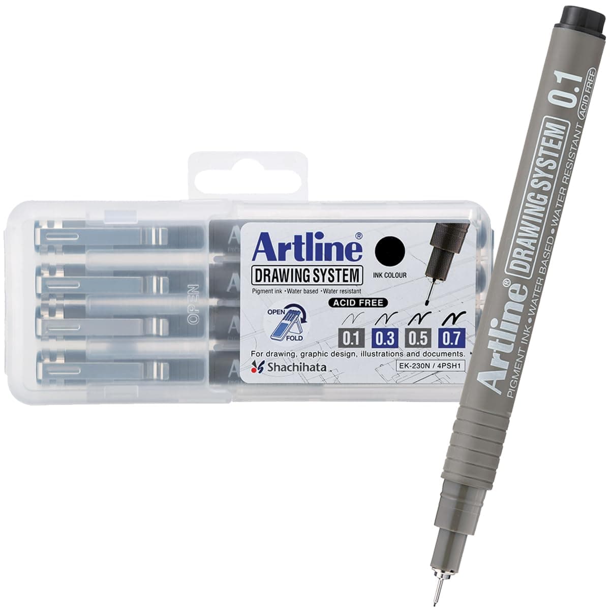 230 Drawing System Pens, Technical Drawing Pens For Drafting, Illustrating, and More, 0.1mm, 0.3mm, 0.5mm, and 0.7mm Fine Tips - Black, 4-Pack