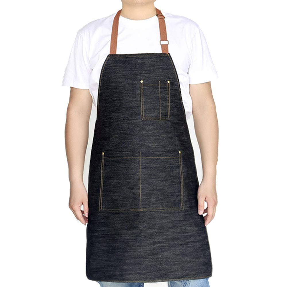 Denim Apron with Adjustable Unisex Multi-Pockets for Kitchen Crafting Cooking